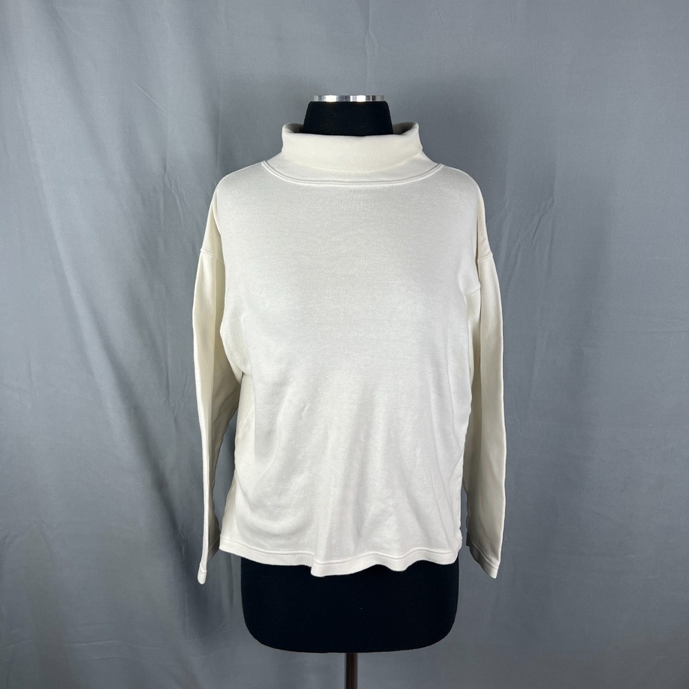 JL Plum Shirt Womens Medium Beige Cotton Ribbed Knit Layering Base Turtle Neck